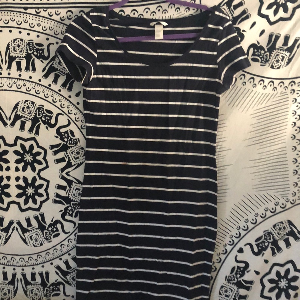 Blue and white striped dress